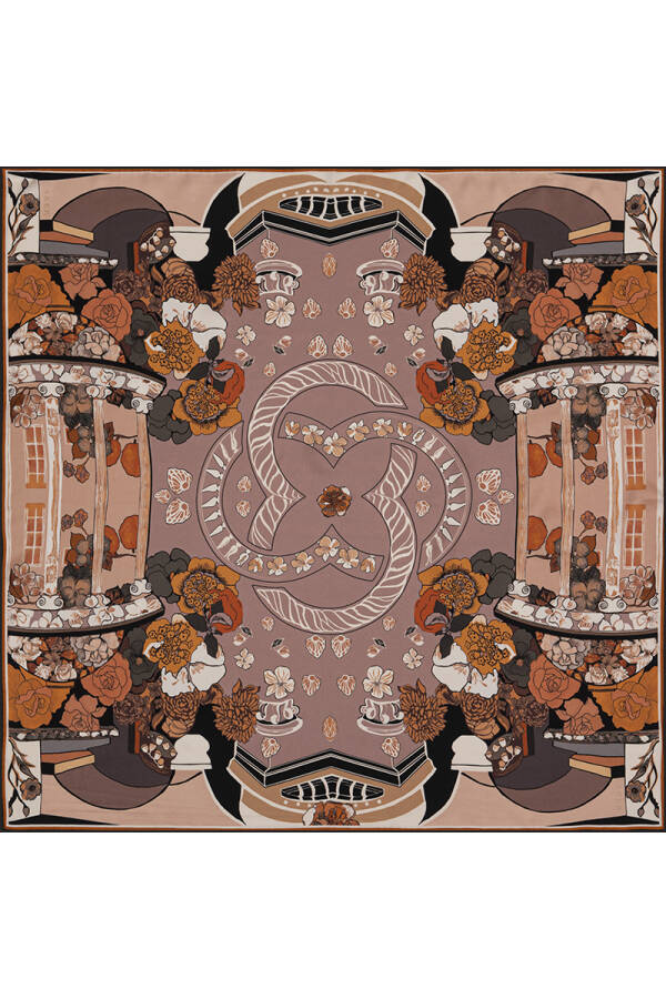 Logo Desenli 90X90 Bosphorus Çift Taraflı İpek Twill Eşarp - 1