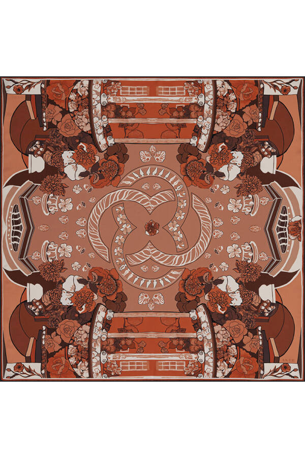 Logo Desenli 90X90 Bosphorus Çift Taraflı İpek Twill Eşarp - 2