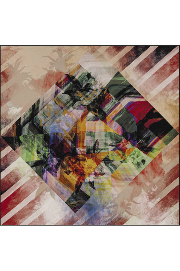 Geometrik Desenli 90X90 Bosphorus Çift Taraflı İpek Twill Eşarp - Aker