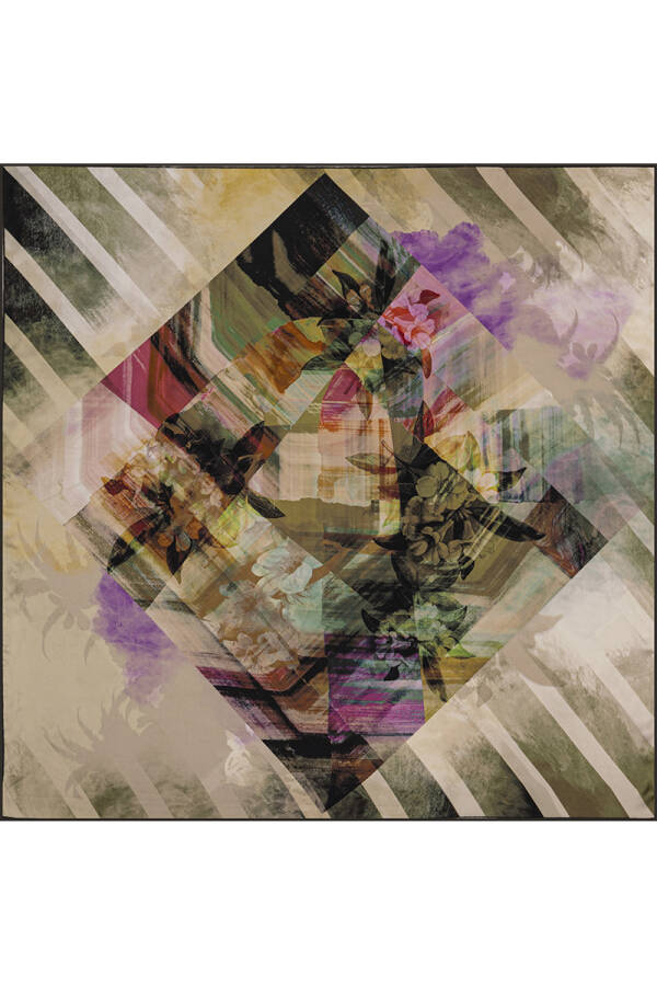 Geometrik Desenli 90X90 Bosphorus Çift Taraflı İpek Twill Eşarp - Aker