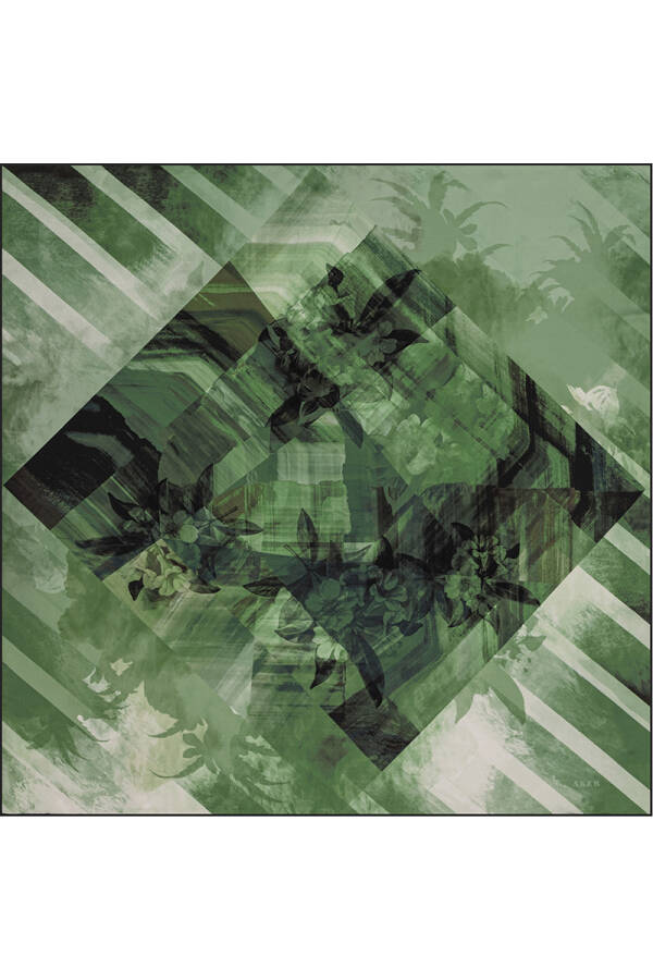 Geometrik Desenli 90X90 Bosphorus Çift Taraflı İpek Twill Eşarp - 2