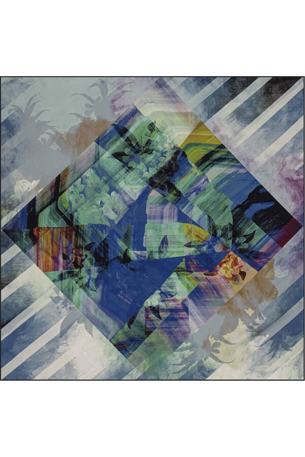 Geometrik Desenli 90X90 Bosphorus Çift Taraflı İpek Twill Eşarp - Aker