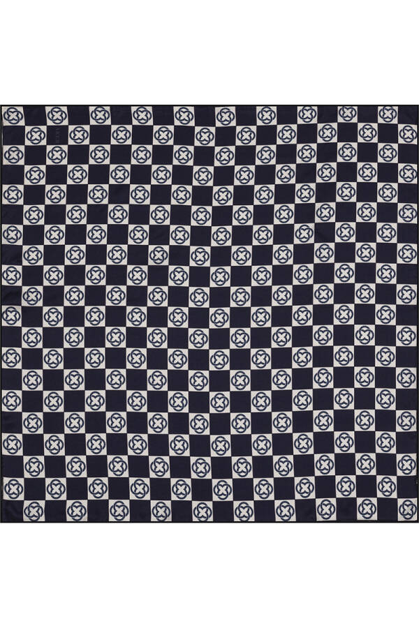 Logo Desenli 90X90 Bosphorus Çift Taraflı İpek Twill Eşarp - 1