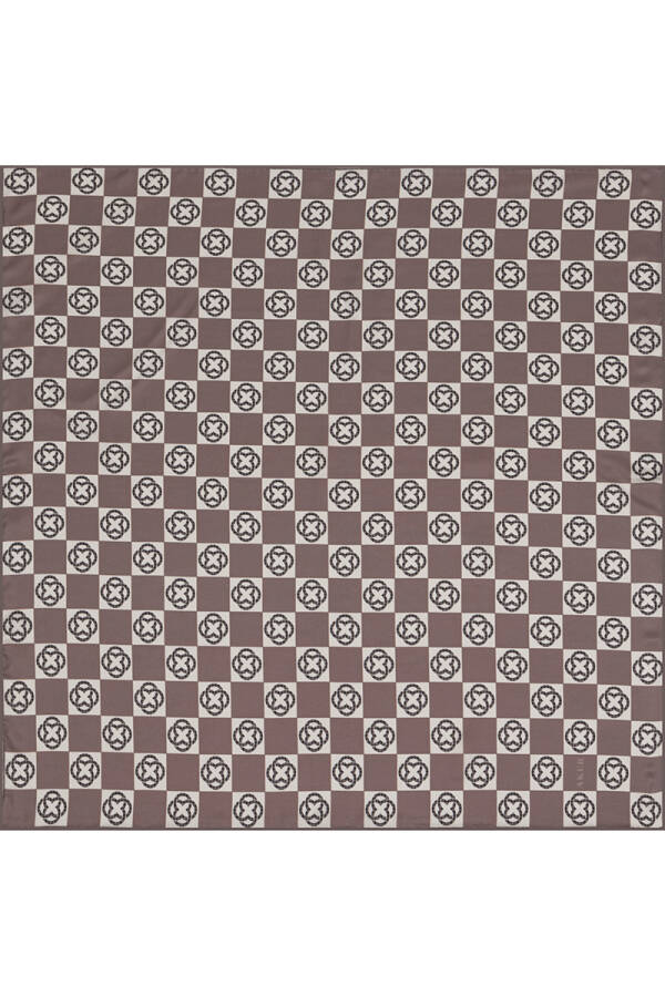 Logo Desenli 90X90 Bosphorus Çift Taraflı İpek Twill Eşarp - 1