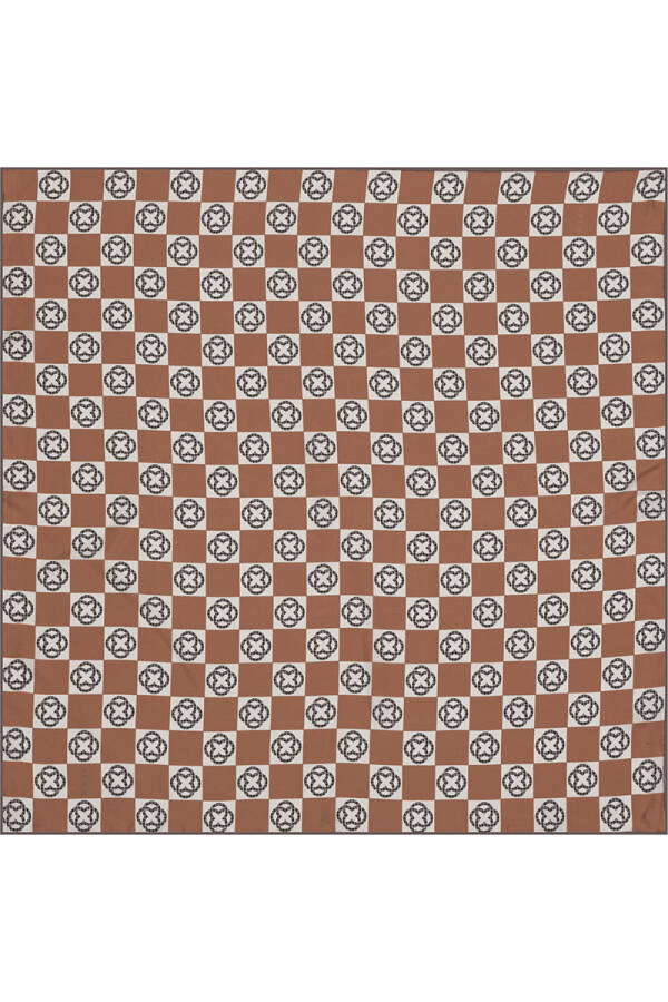 Logo Desenli 90X90 Bosphorus Çift Taraflı İpek Twill Eşarp - 2