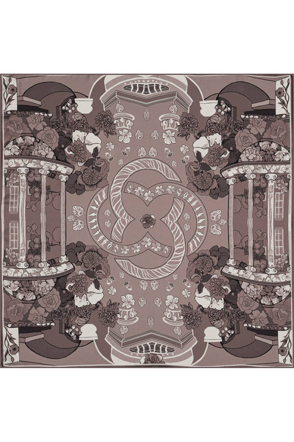 Logo Desenli 90X90 Bosphorus Çift Taraflı İpek Twill Eşarp - 1