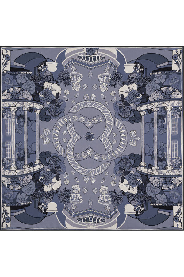 Logo Desenli 90X90 Bosphorus Çift Taraflı İpek Twill Eşarp - 2