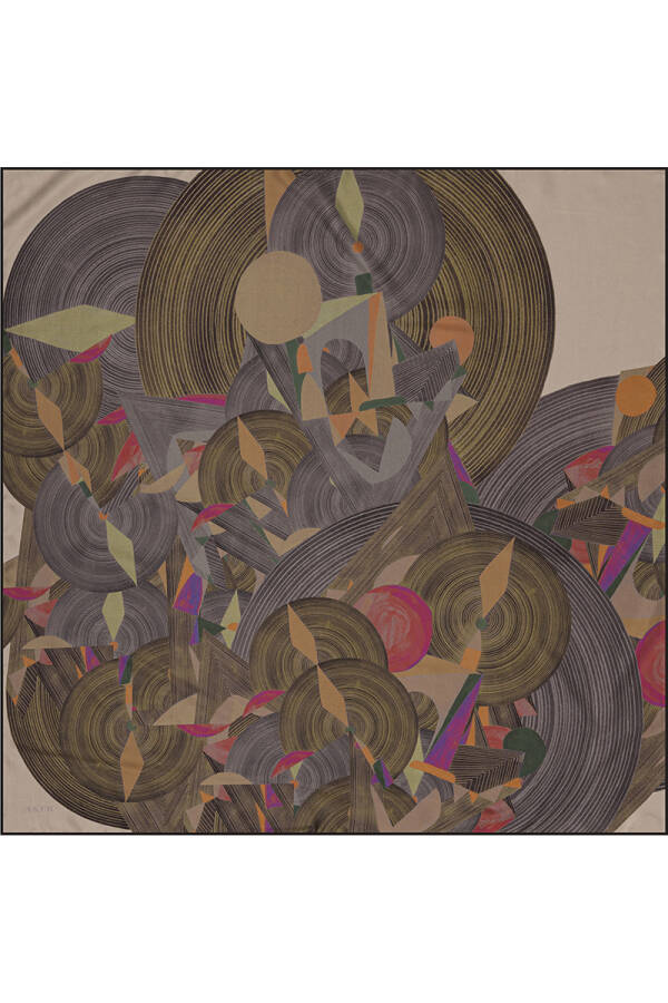 Geometrik Desenli 90X90 Bosphorus Çift Taraflı İpek Twill Eşarp - 1