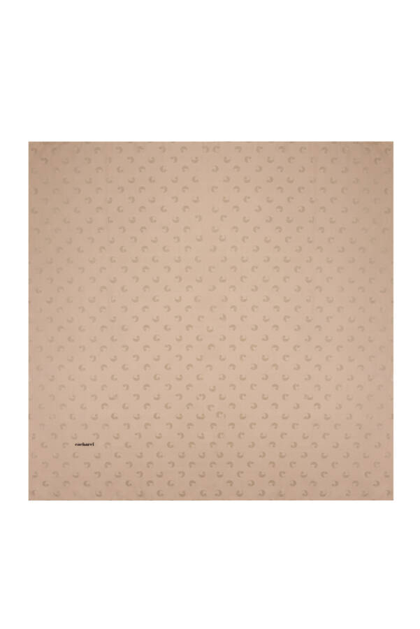 Bej 90X90 B. Logolu İpek Koton Jakar Eşarp - 1