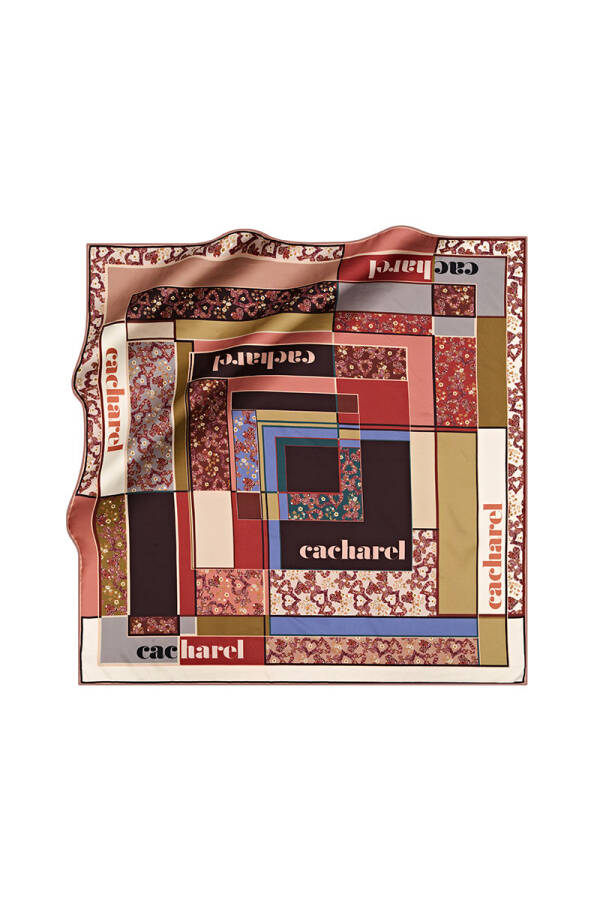 Geometrik Desenli 90X90 Polyesyer Twill Eşarp - Cacharel