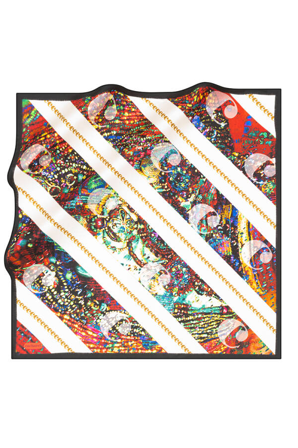 Kırmızı Logo Desenli 90X90 İpek Twill Eşarp - Cacharel