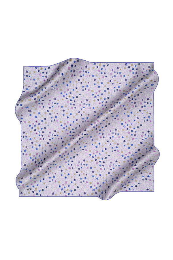 Lila İpek Kare Geometrik Desenli Eşarp - 1