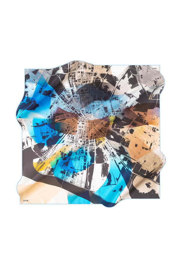 Renkli 90X90 Aker İpek Krep Saten Eşarp - 1