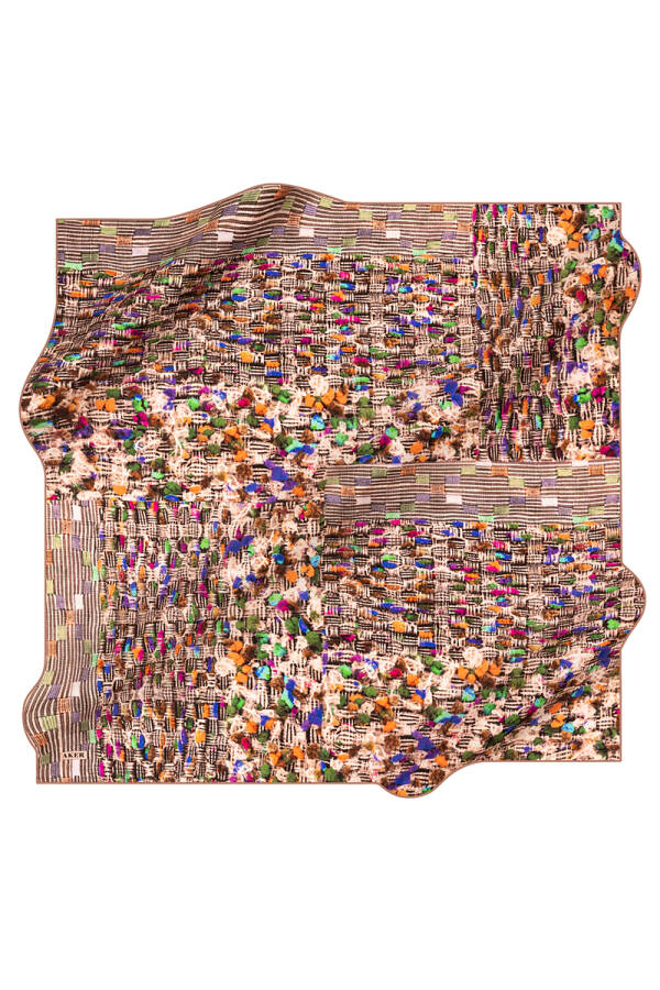 Geometrik Desenli 90X90 Aker İpek Krep Saten Eşarp - 1