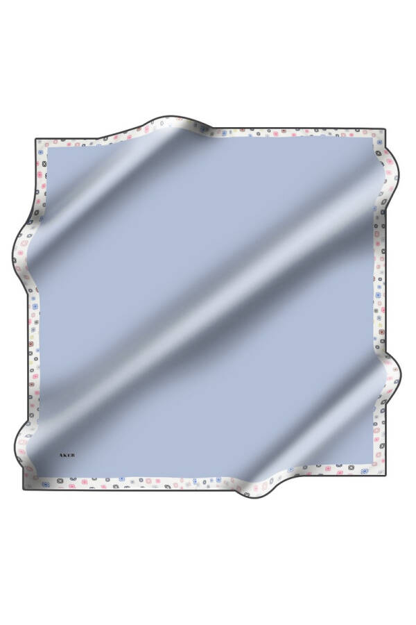 Mavi İpek Kare Bordür Desenli Eşarp - 1