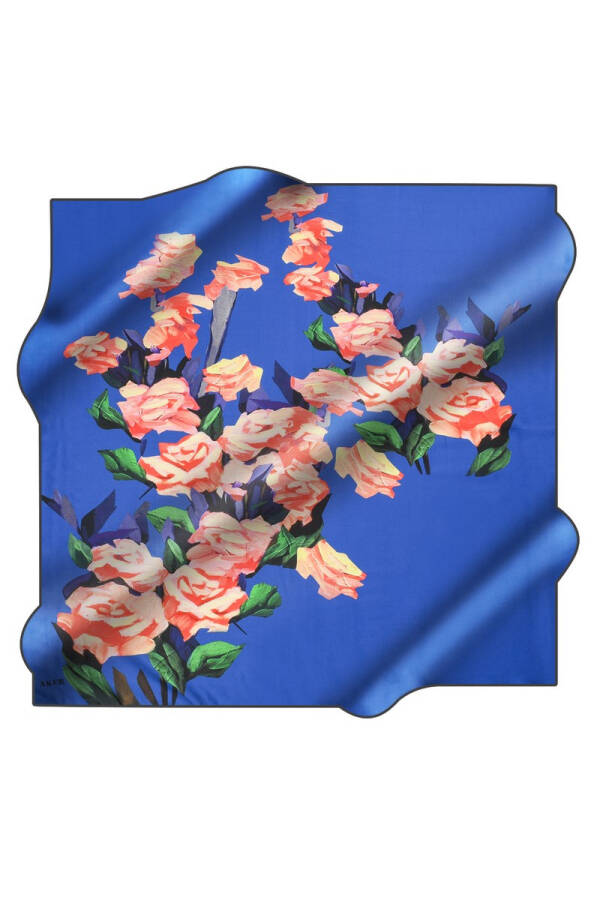 Çiçek Desenli 90X90 İpek Krep Saten - 1