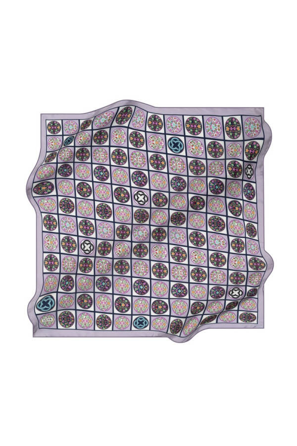 Logo Desenli 90X90 İpek Krep Saten Eşarp - 1