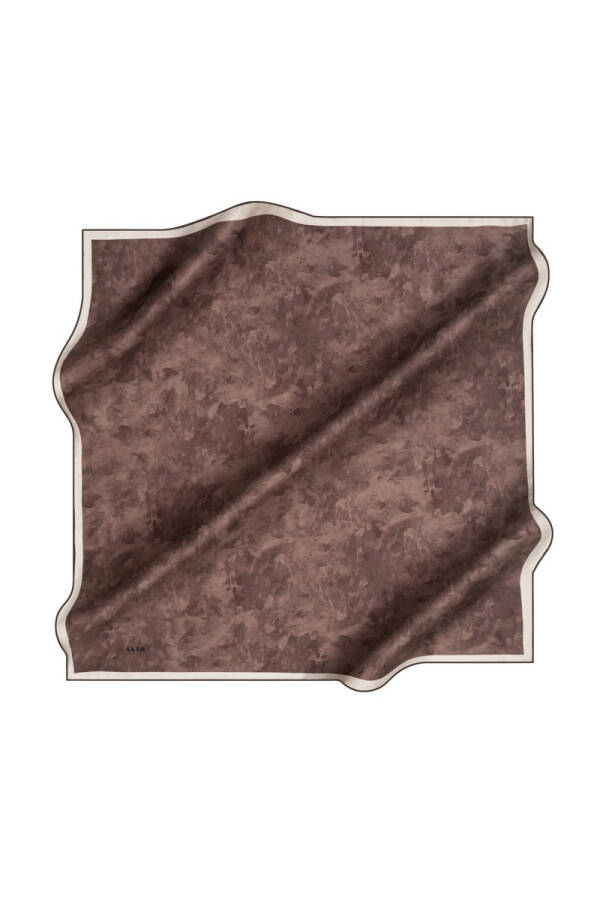 Kahverengi 90X90 İpek Krep Saten Eşarp - 1