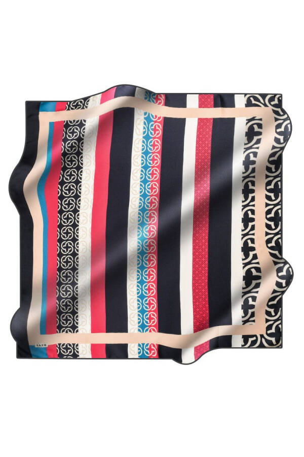 Geometrik Desenli 90X90 İpek Krep Saten - 1