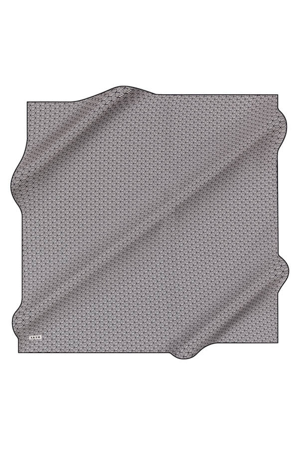 Gri İpek Kare Geometrik Desenli Eşarp - 1