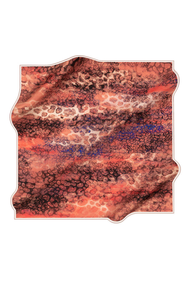 Leopar Desenli 90X90 Aker İpek Krep Saten Eşarp - 1