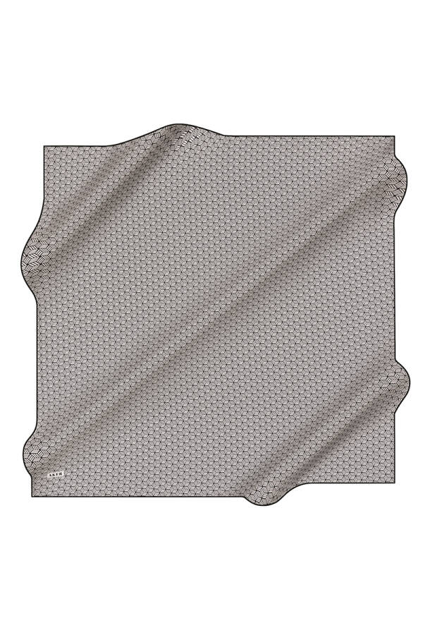 Gri İpek Kare Geometrik Desenli Eşarp - 1