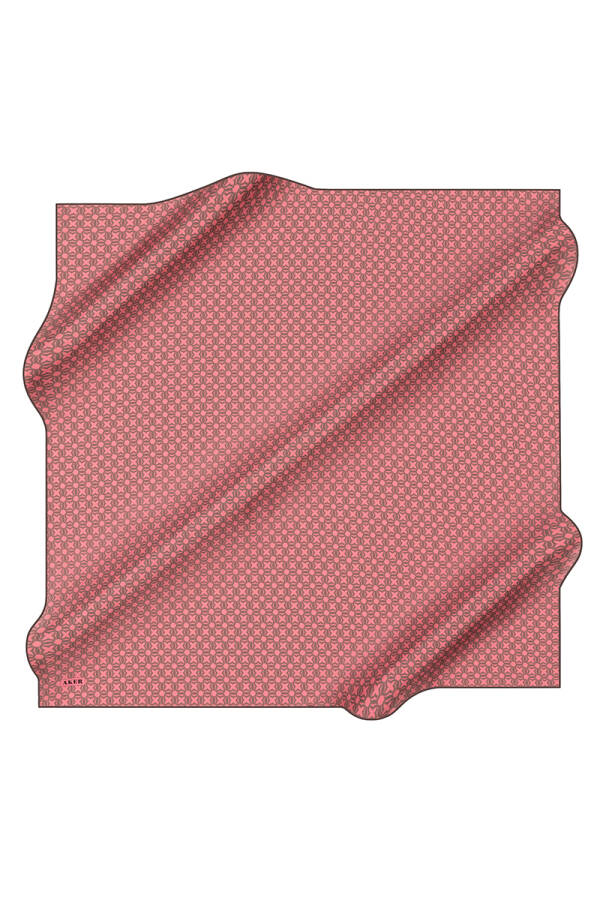 Pembe İpek Kare Logo Desenli Eşarp - 1
