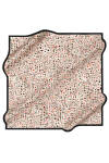 Bej İpek Siyah Kenarlı Kare Geometrik Desenli Eşarp 