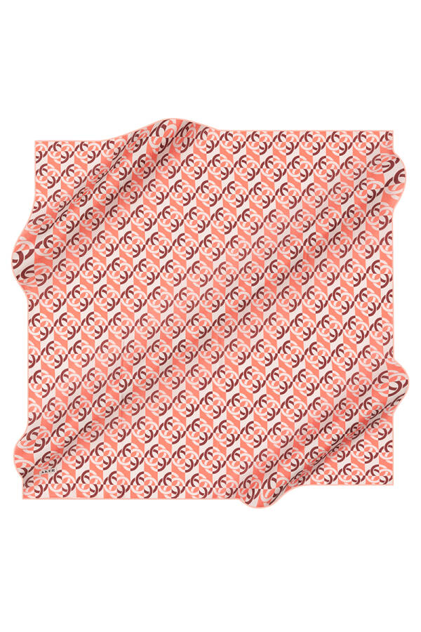Logo Desenli 90X90 Aker İpek Krep Saten Eşarp - 1