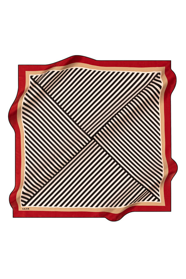 Geometrik Desenli 90X90 İpek Krep Saten Eşarp - 1