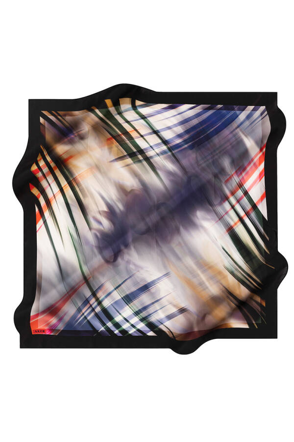 Fırça Desenli 90X90 Aker İpek Krep Saten Eşarp - 1