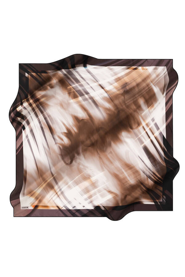 Fırça Desenli 90X90 Aker İpek Krep Saten Eşarp - 1
