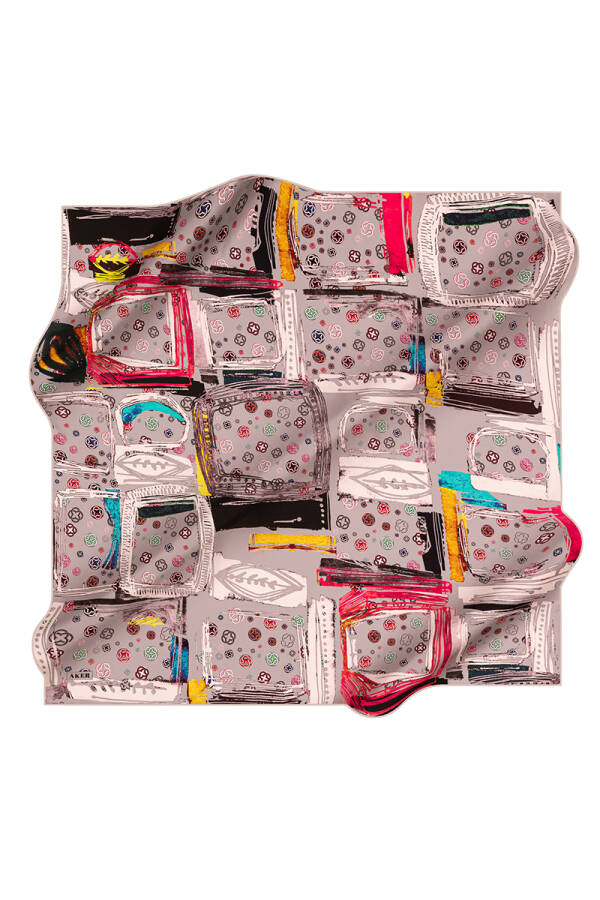 Geometrik Desenli 90X90 Aker İpek Krep Saten Eşarp - Aker