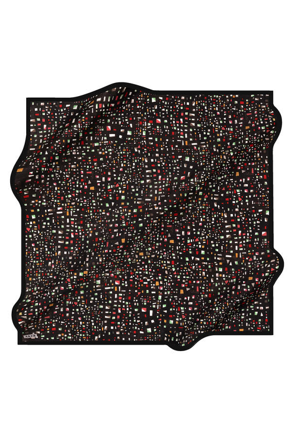 Geometrik Desenli 90X90 Aker İpek Krep Saten Eşarp - 1