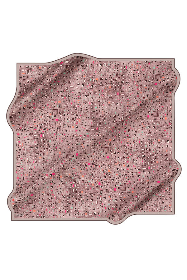 Gül Kurusu İpek Kare Geometrik Desenli Eşarp - 1