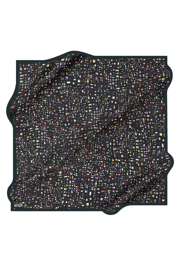 Geometrik Desenli 90X90 Aker İpek Krep Saten Eşarp - 1