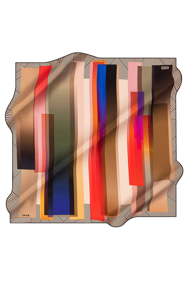 Geometrik Desenli 90X90 Aker İpek Krep Saten Eşarp - 1