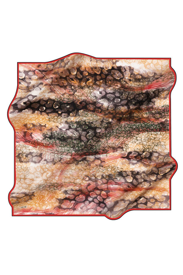 Leopar Desenli 90X90 Aker İpek Krep Saten Eşarp - 1