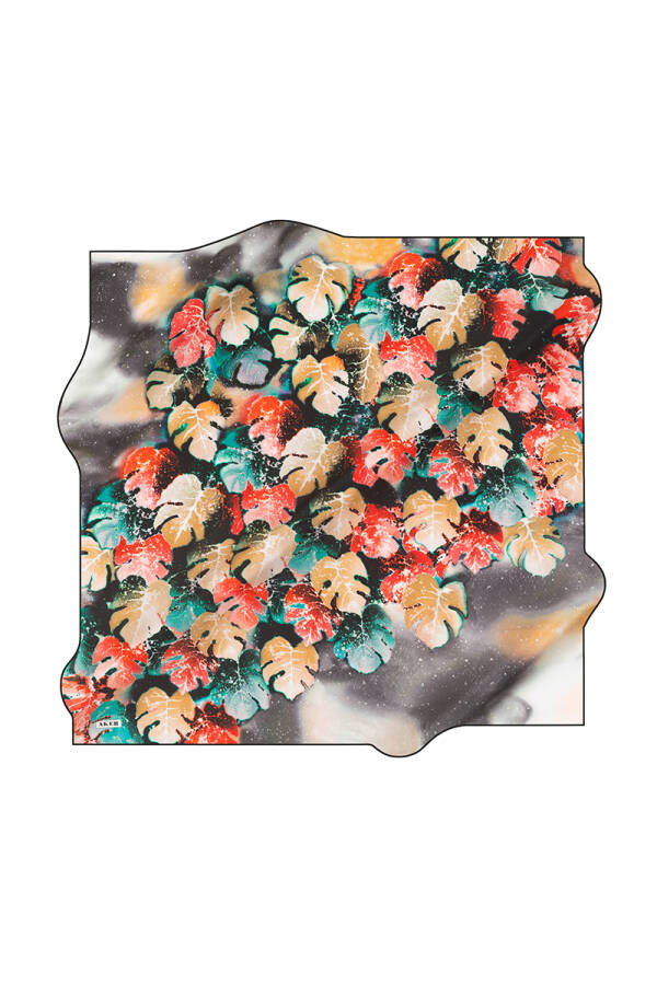 Çiçek Desenli 90X90 İpek Krep Saten Eşarp - Aker