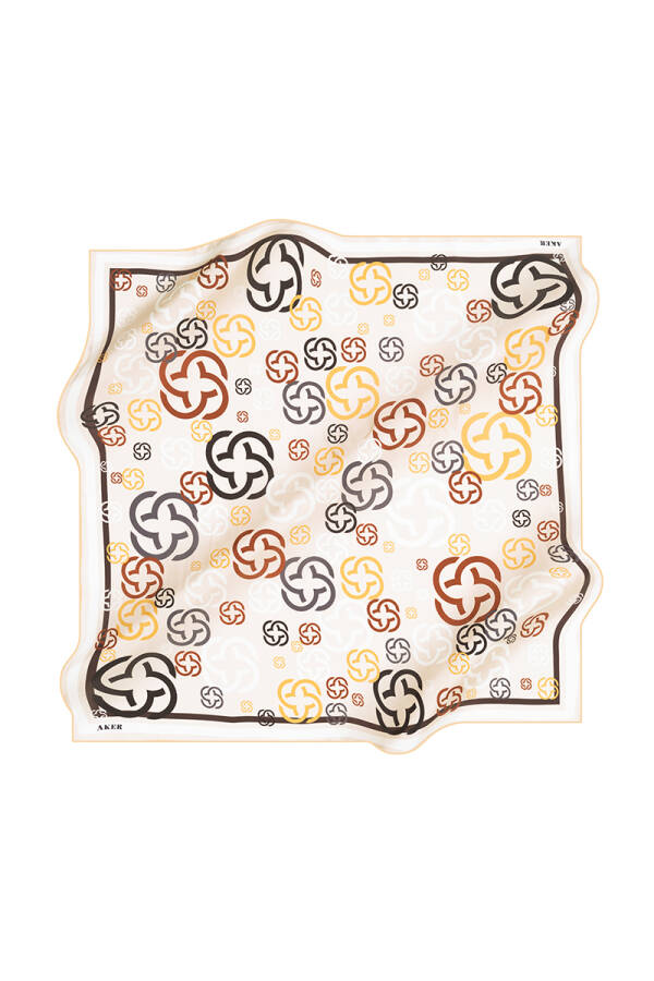 Logo Desenli 90X90 İpek Krep Saten Eşarp - 1