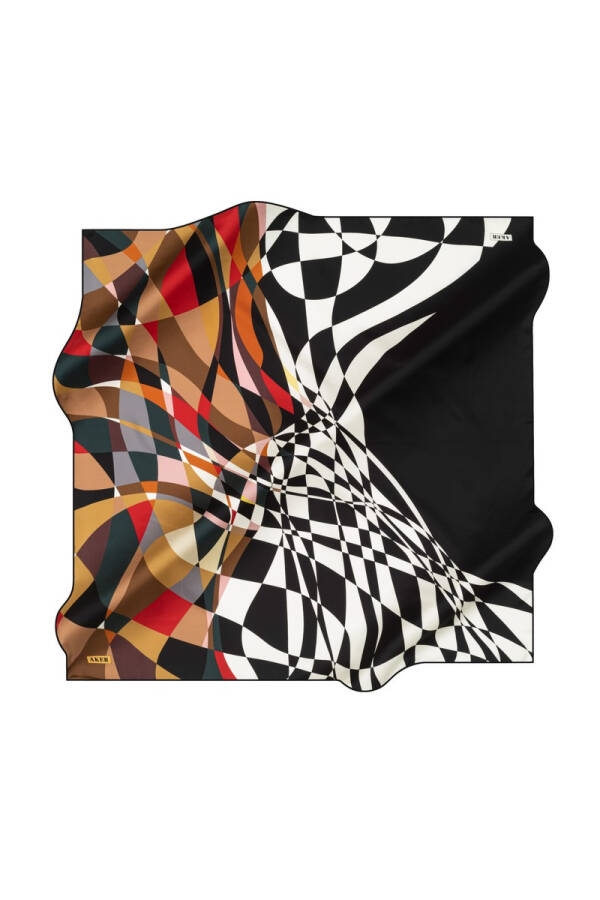 Geometrik Desenli 90X90 İpeK Krep Saten Eşarp - 1