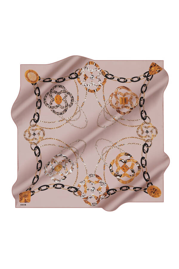 Logo Desenli 90X90 İpek Krep Saten Eşarp - Aker