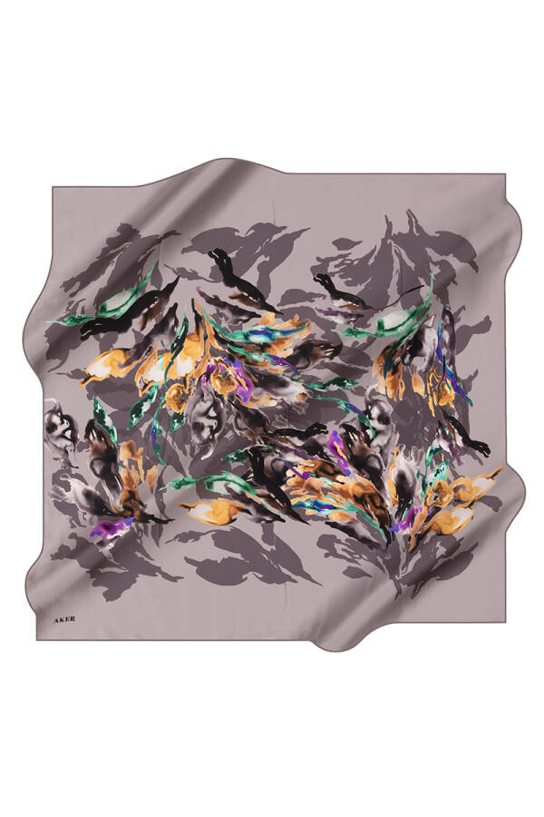 Çiçek Desenli 90X90 Aker İpek Tivil Eşarp - Aker