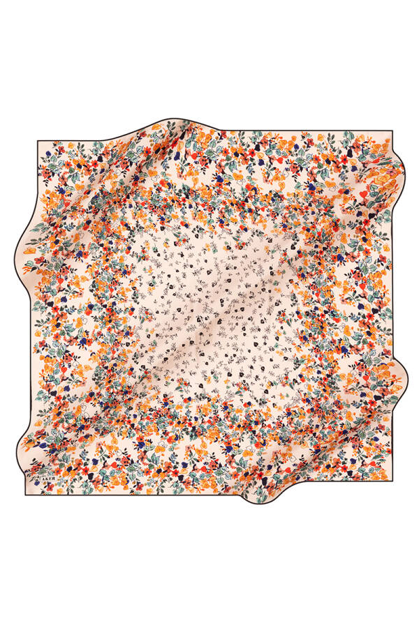 Çiçek Desenli 90X90 Aker İpek Tivil Eşarp - 1