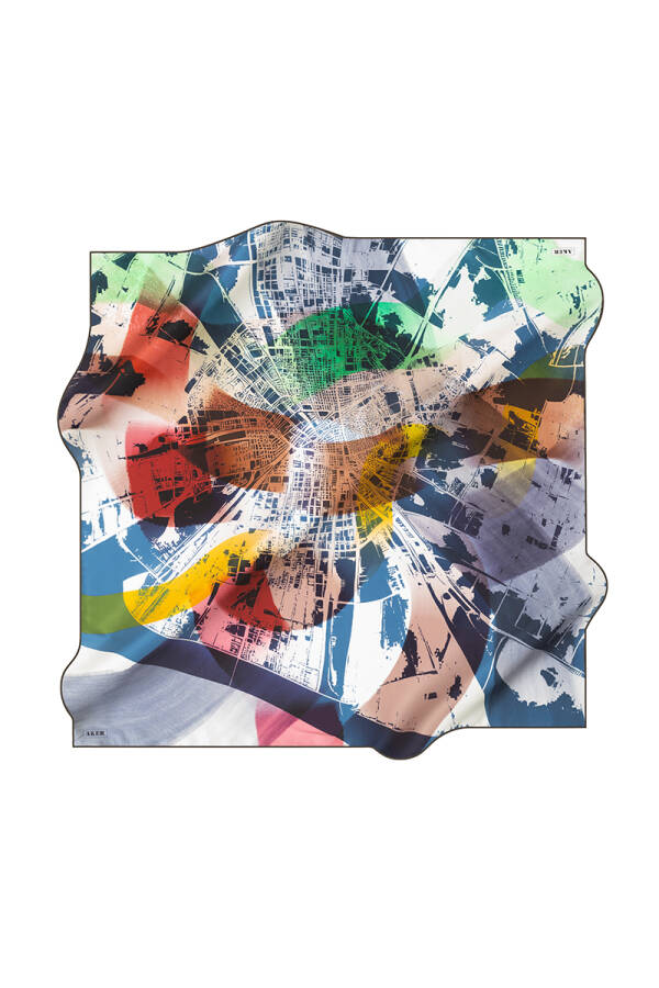 Geometrik Desenli 90X90 Aker İpek Tivil Eşarp - 1