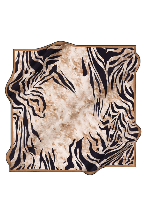 Zebra Desenli 90X90 Aker İpek Tivil Eşarp - 1