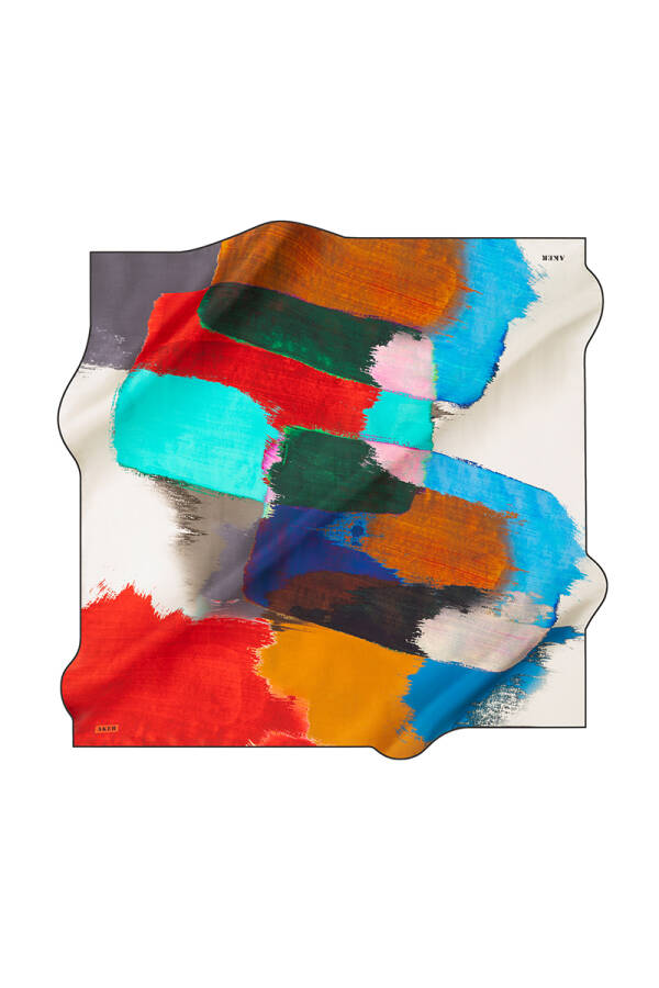 Fırça Desenli 90X90 İpek Twill Eşarp - Aker