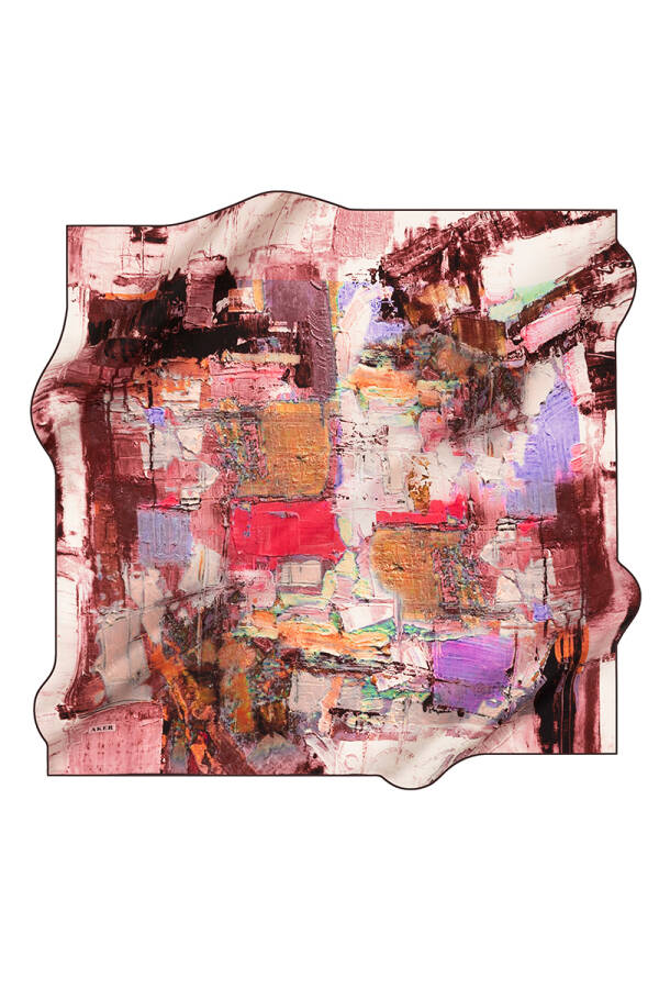 Fırça Desenli 90X90 İpek Twill Eşarp - Aker