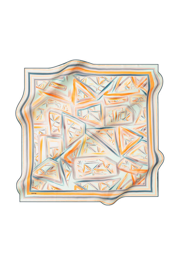 Geometrik Desenli 90X90 İpek Tivil Eşarp - 1