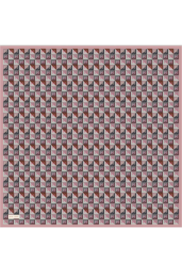 Pembe Logo Desenli 90X90 İpek Krep Saten Eşarp - 1